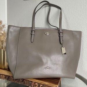 Coach Large Leather Tote (Elephant Gray)